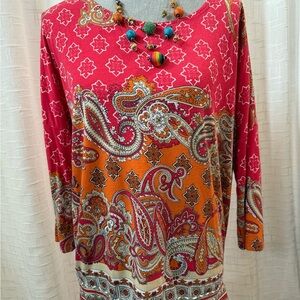 Chico's Pink Tunic Relaxed 3/4 Sleeve Top